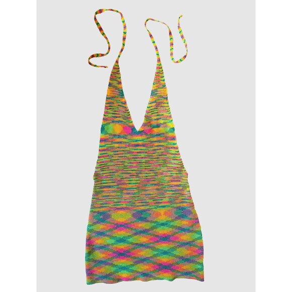 Multicolor backless knitted mini dress, sexy!! great pre-loved condition! size S - Picture 3 of 16